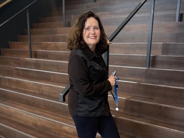 a person standing on a staircase