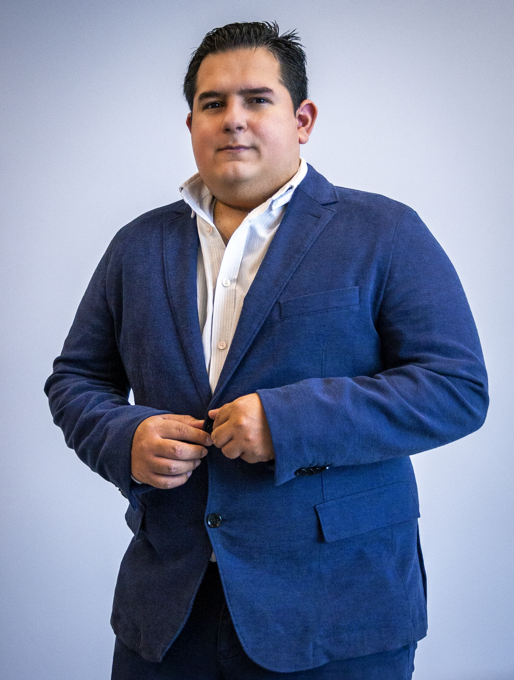 a person in a blue jacket