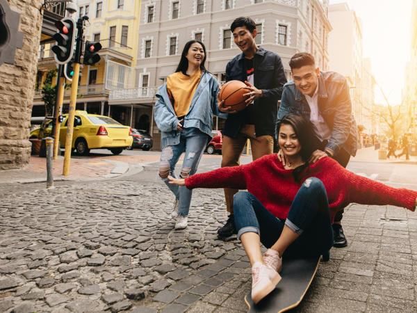 a group of people on a street