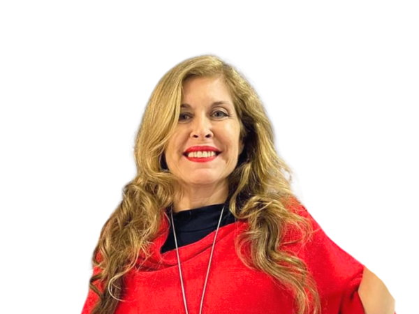 a person with long hair wearing a red shirt and necklace