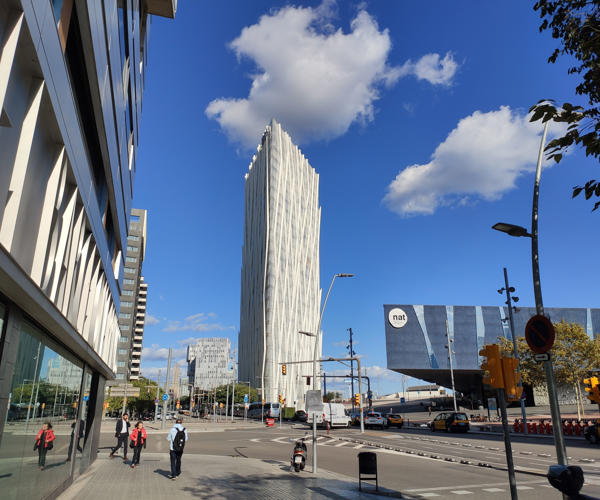 a street with buildings and people on it
