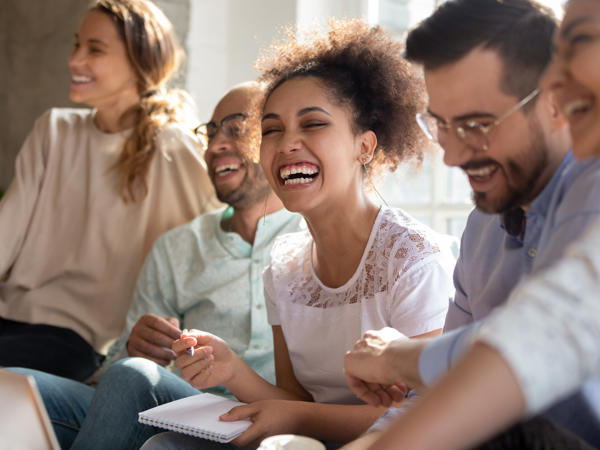 a group of people laughing