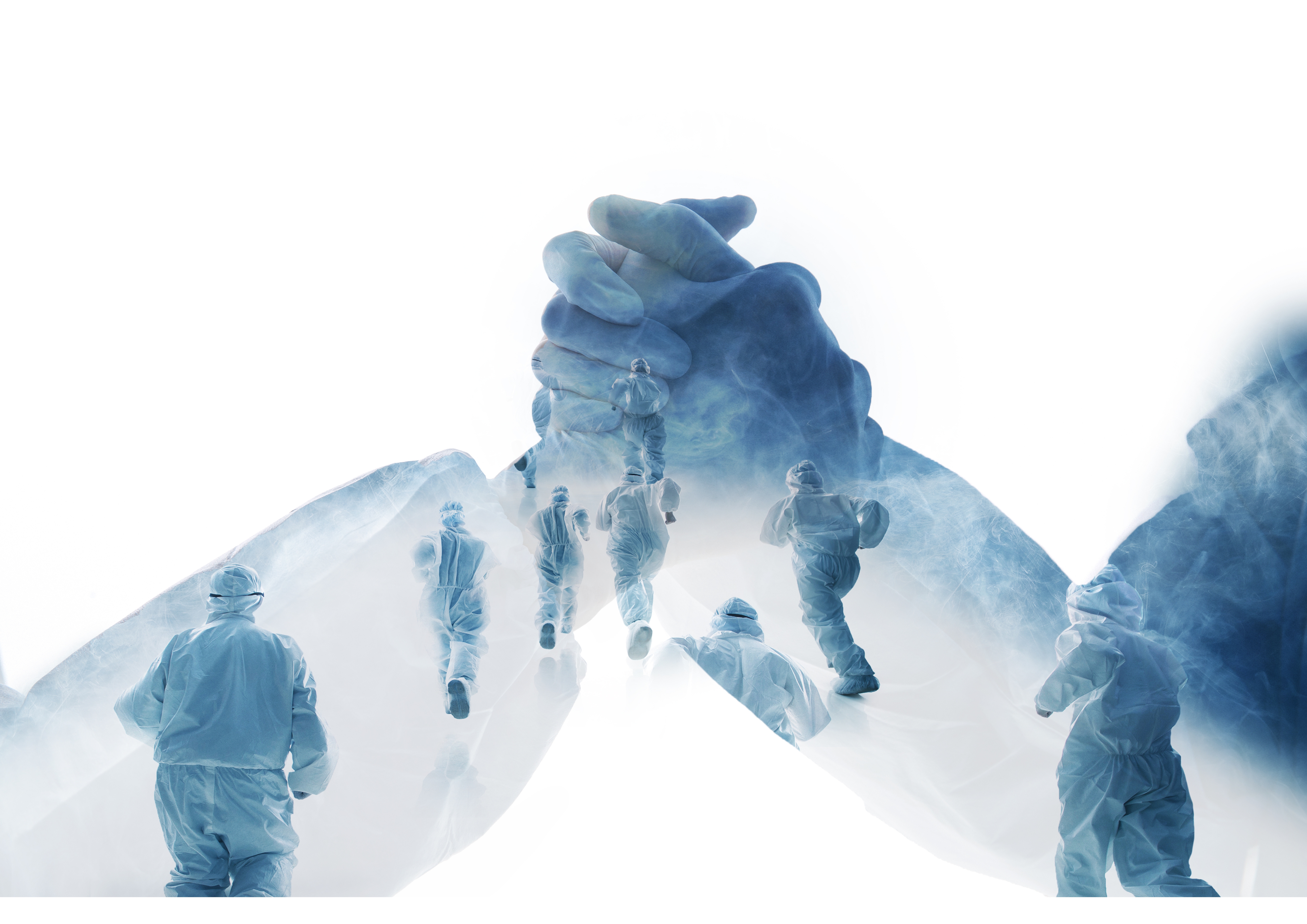 a group of people in protective suits