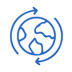 a blue and black logo with arrows around the globe