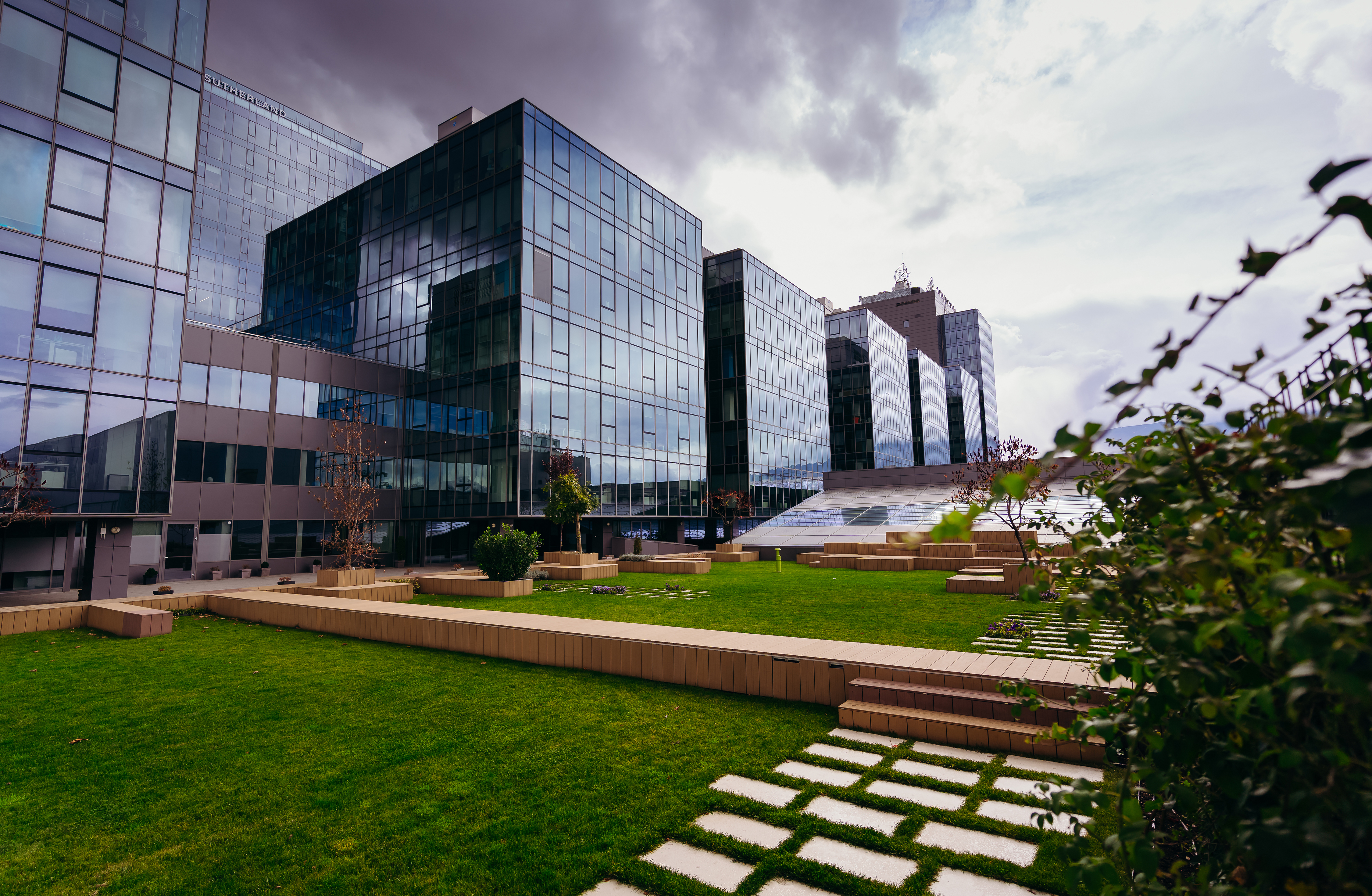 a building with glass windows