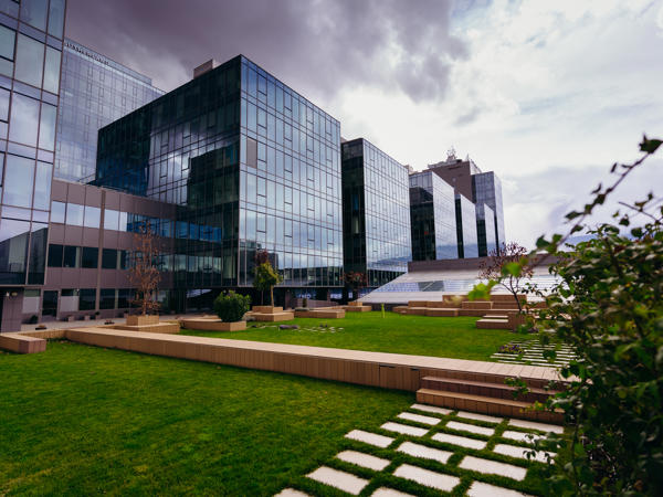a building with glass windows