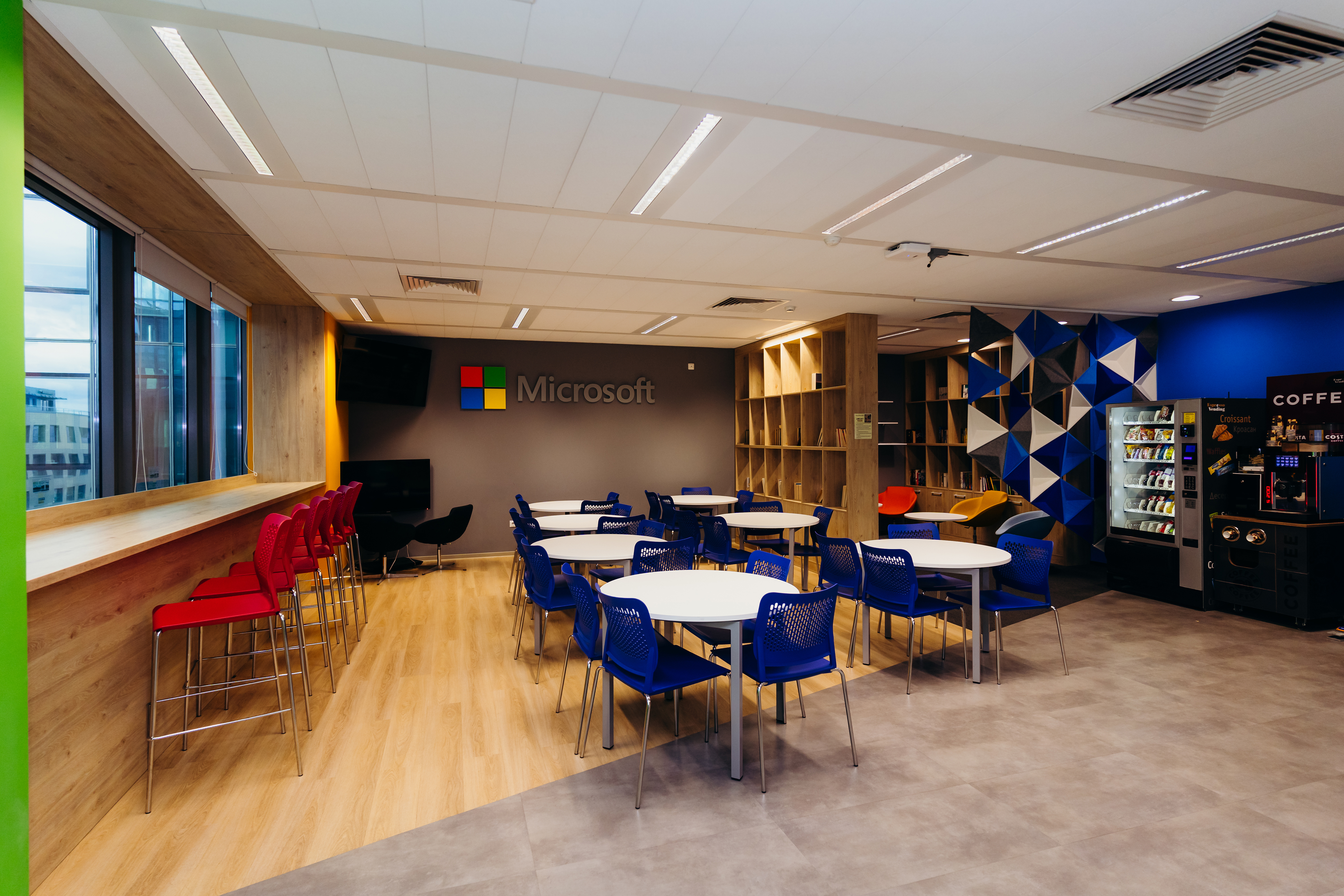 a room with tables and chairs