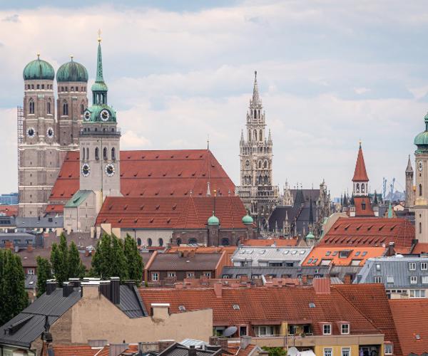 a city with persony towers and a church