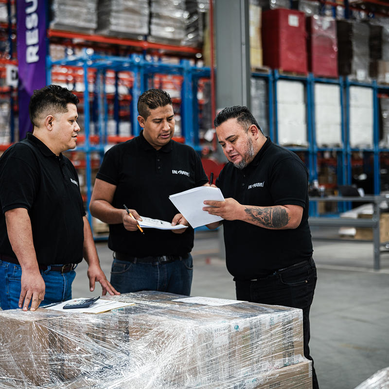 a group of men in a warehouse