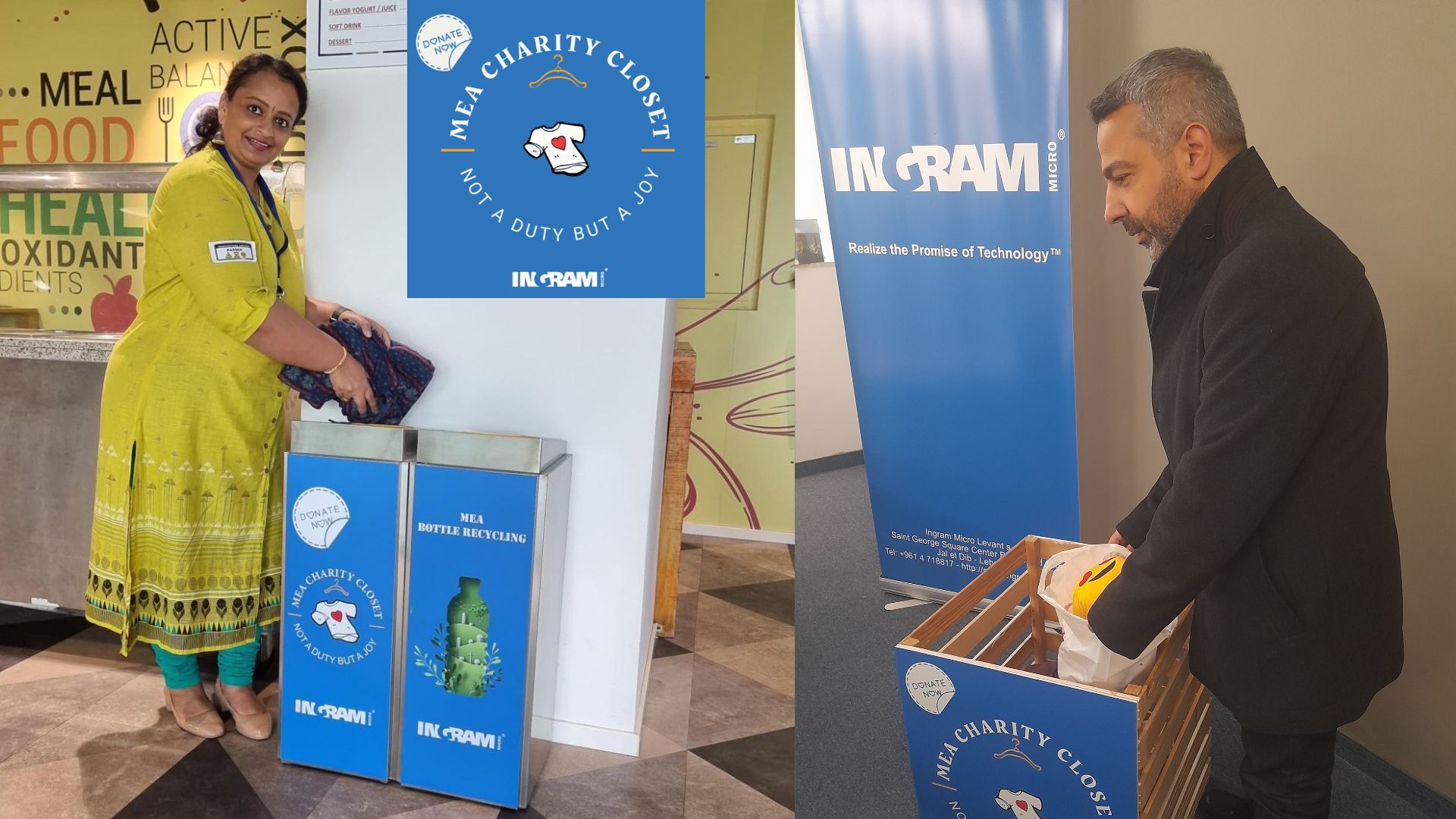 a person and person standing next to a trash can