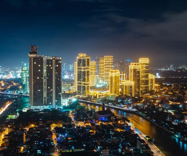 a city with lights on it