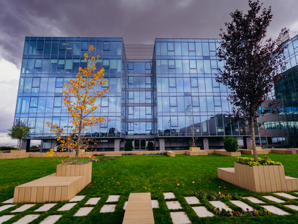 a building with glass windows
